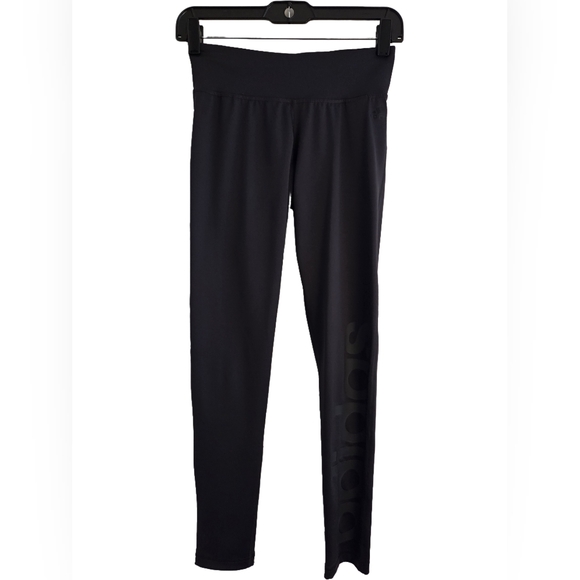 ADIDAS FULL LENGTH BLACK CLIMALITE LEGGINGS W/BLACK WRITING sz S PRELOVED - Picture 2 of 7